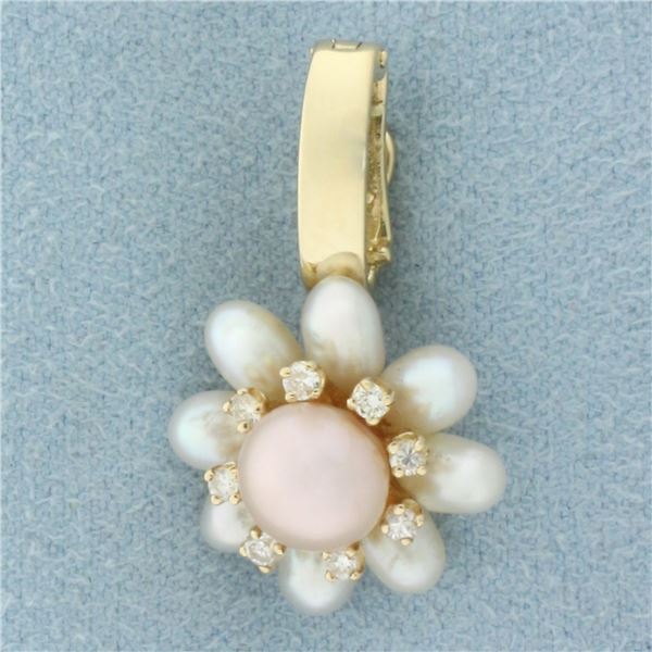 Akoya Pearl and Diamond Pendant in 14k Yellow Gold
