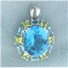 Image 1 : Swiss Blue Topaz and Peridot Statement Pendant in 14k White Gold