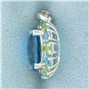 Image 2 : Swiss Blue Topaz and Peridot Statement Pendant in 14k White Gold