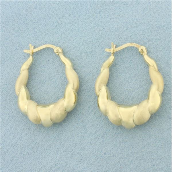 Satin and High Polish Finish Puffy Hoop Earrings in 14k Yellow Gold
