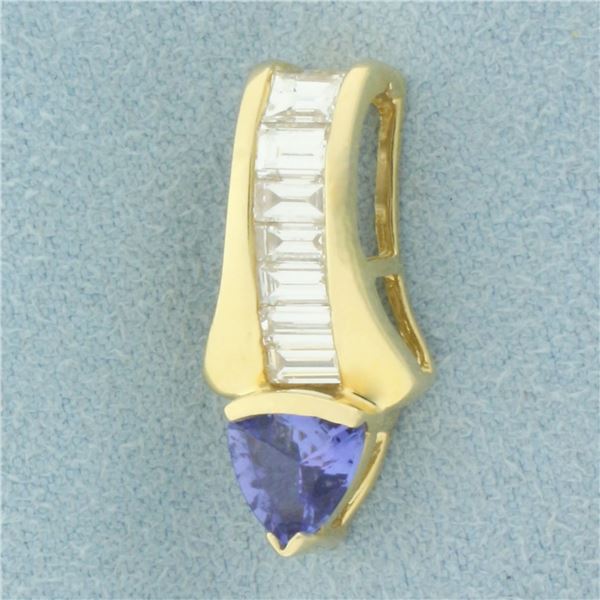 AAA Tanzanite and Diamond Pendant or Slide in 14k Yellow Gold