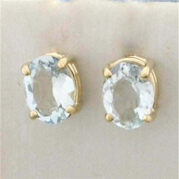Aquamarine Stud Earrings in 14k Yellow Gold