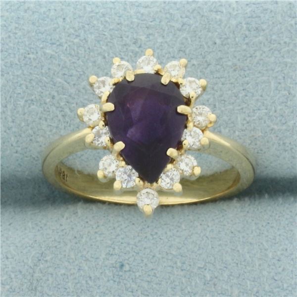 Amethyst and Diamond Halo Ring in 14k Yellow Gold