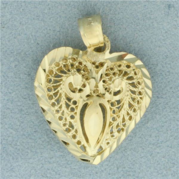 Lace Heart 3D Pendant in 14k Yellow Gold