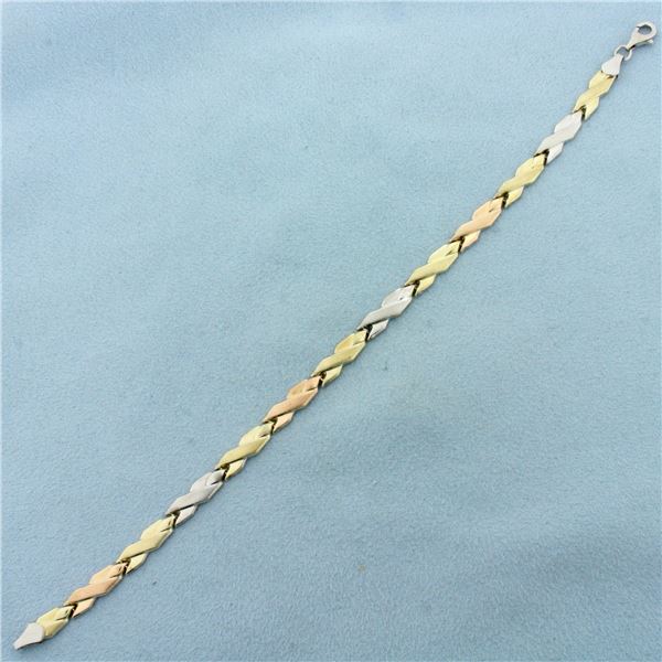 Tri-Color X Link Bracelet in 10k Gold and Sterling Silver