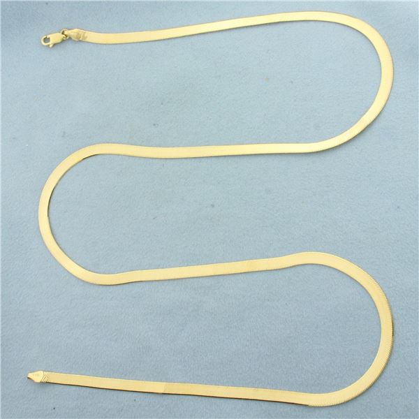24 Inch Reversible Herringbone Link Chain Necklace in 14k Yellow Gold