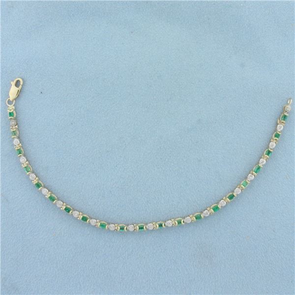 Emerald and Diamond Line Bracelet in 10k Yellow Gold
