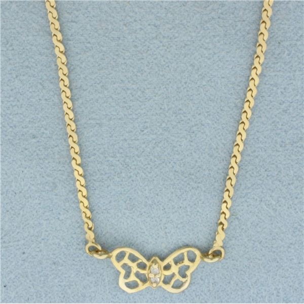 Diamond Butterfly Necklace in 14k Yellow Gold