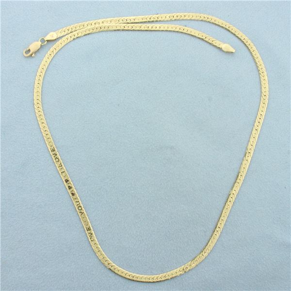 19 Inch I Love You Reversible Herringbone Link Chain Necklace in 14k Yellow Gold