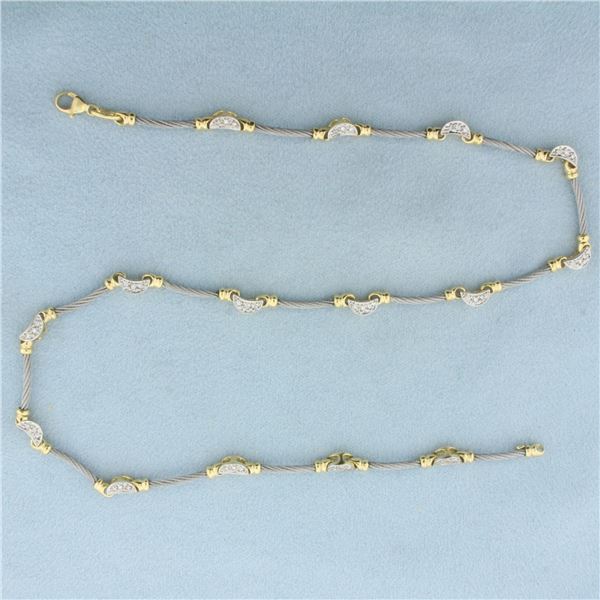 Charriol Phillip Designer Diamond Cable Link Necklace in 18k Yellow Gold and Steel