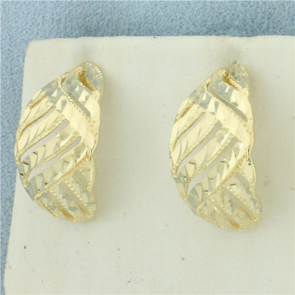 Diamond Cut Half Hoop Earrings in 14k Yellow Gold