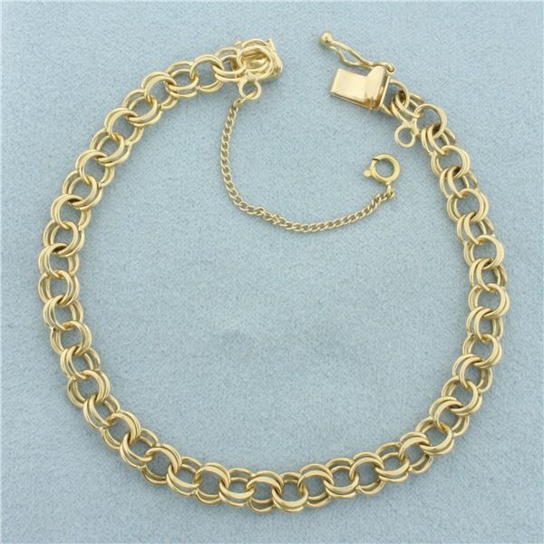 Double Ring Charm Bracelet in 14k Yellow Gold