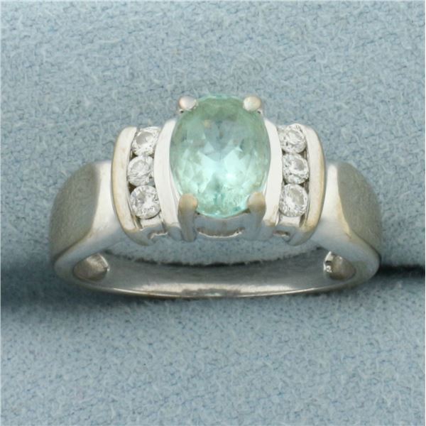Paraiba Tourmaline and Diamond Ring in 18k White Gold