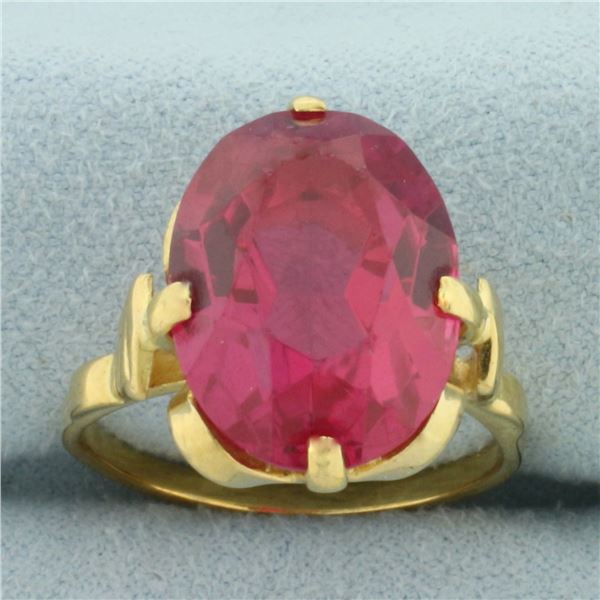 Vintage Lab Ruby Ring in 18k Yellow Gold