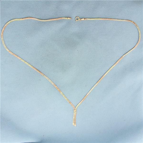 Italian Tri-Color Diamond Cut Herringbone Necklace in 14k Yellow, Rose, and White Gold