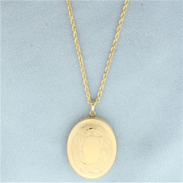 Oval Locket on Rope Chain Necklace in 14k Yellow Gold