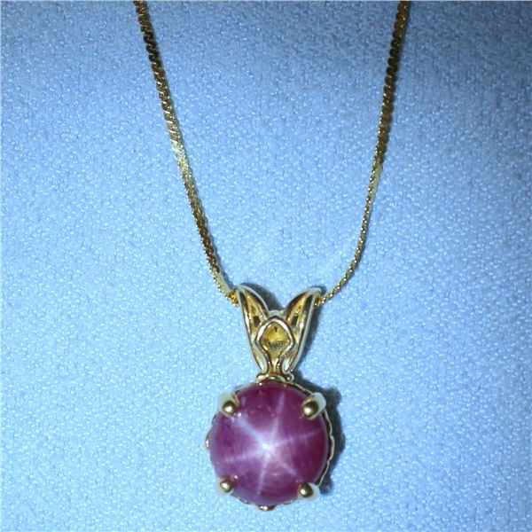 Natural Star Ruby Necklace in 14k Yellow Gold