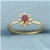 Image 1 : Ruby and Diamond Halo Flower Ring in 14k Yellow Gold
