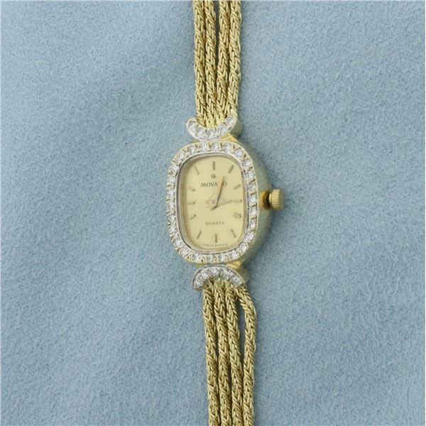 Vintage Movado Diamond Rope Bracelet Watch in Solid 14k Yellow Gold