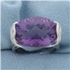 Image 1 : Checkerboard Cut Amethyst and Diamond Statement Ring in 14k White Gold