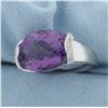 Image 2 : Checkerboard Cut Amethyst and Diamond Statement Ring in 14k White Gold