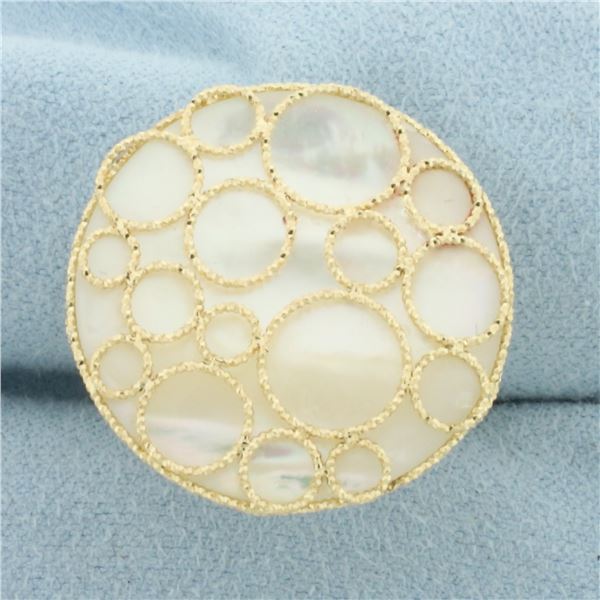 Mother of Pearl Filigree Large Statement Ring in 14k Yellow Gold