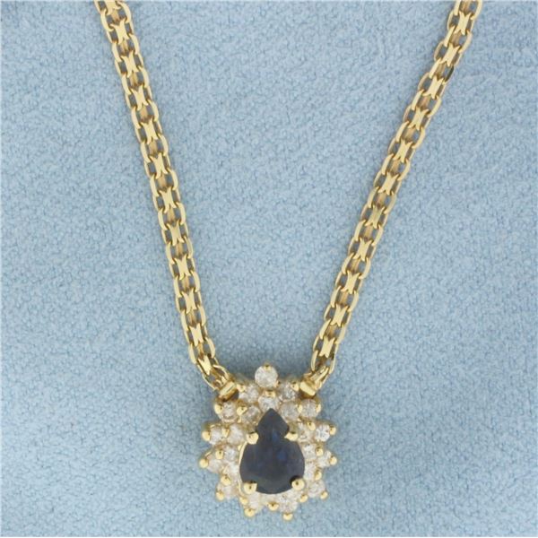 Sapphire and Diamond Necklace in 14k Yellow Gold