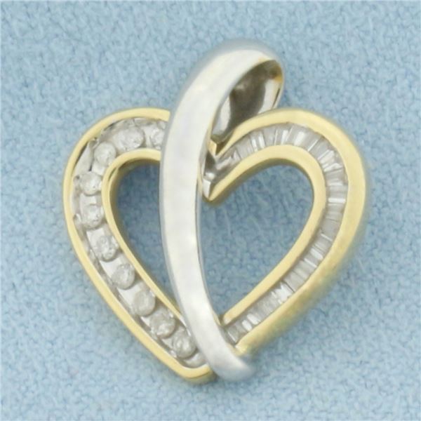 Two Tone Diamond Heart Pendant in 14k White and Yellow Gold