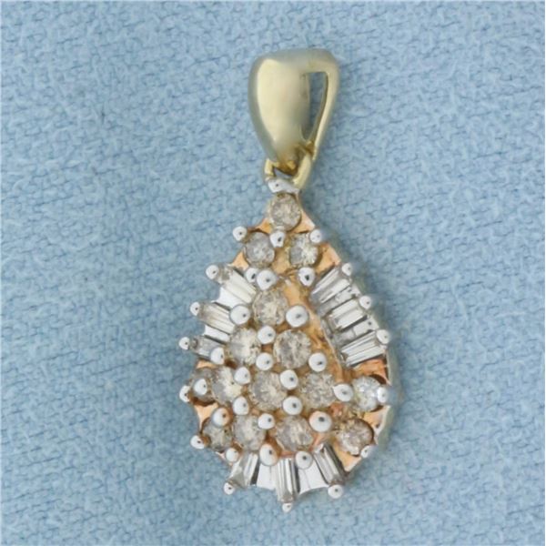 Diamond Cluster Teardrop Dangle Pendant in 10k Yellow Gold