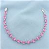 Image 1 : Pink Topaz and Diamond Tennis Bracelet in 10k White Gold