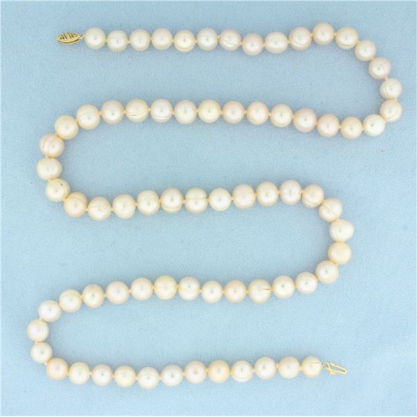 Cultured Akoya Pearl Baroque Pink Tone Strand Necklace in 14k Yellow Gold
