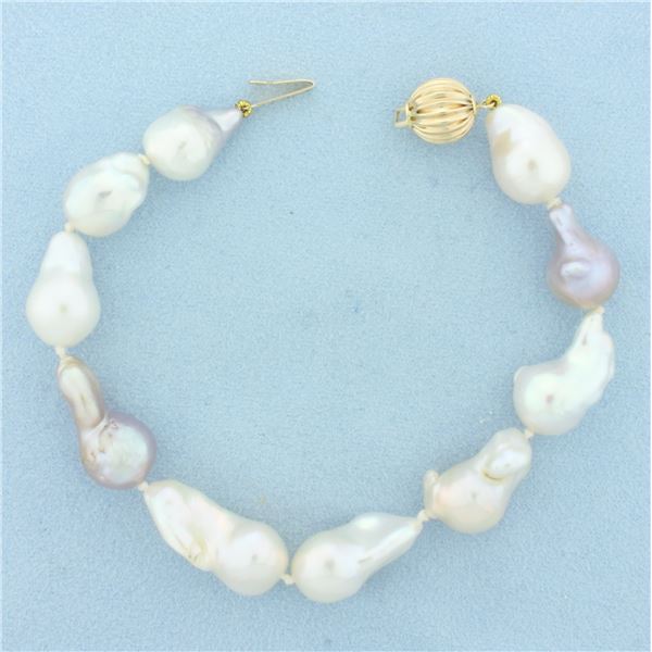 Baroque Multi Color Akoya Pearl Bracelet in 14k Yellow Gold