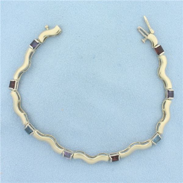 Rainbow Gemstone Wave Bracelet in 14K Yellow Gold