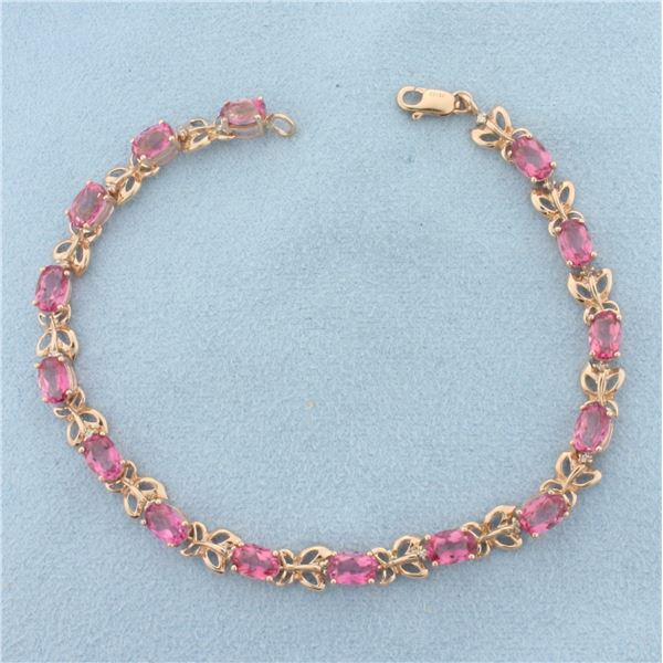 Pink Topaz and Diamond Tennis Bracelet in 10K Rose Gold