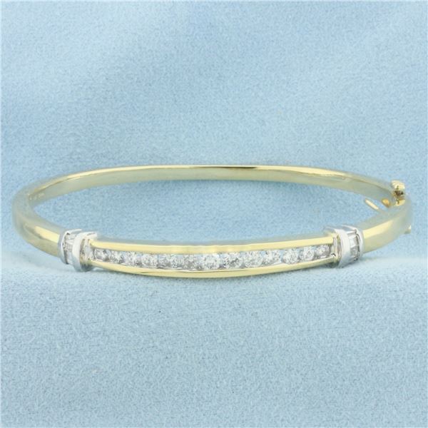 Two Tone Diamond Bangle Bracelet in 14K Yellow and White Gold