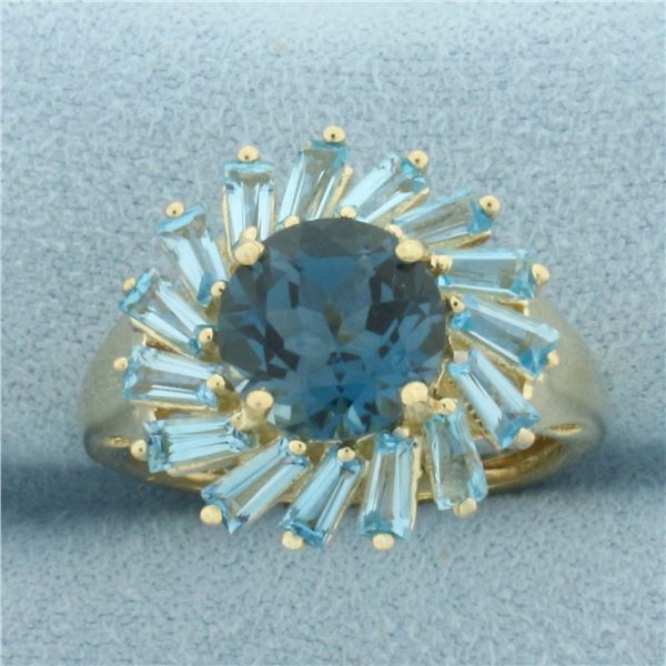 London Blue Topaz Sunburst Ring in 14K Yellow Gold