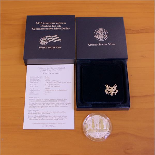 US Mint American Veterans Disabled for Life Commemorative Silver Dollar Coin OGP