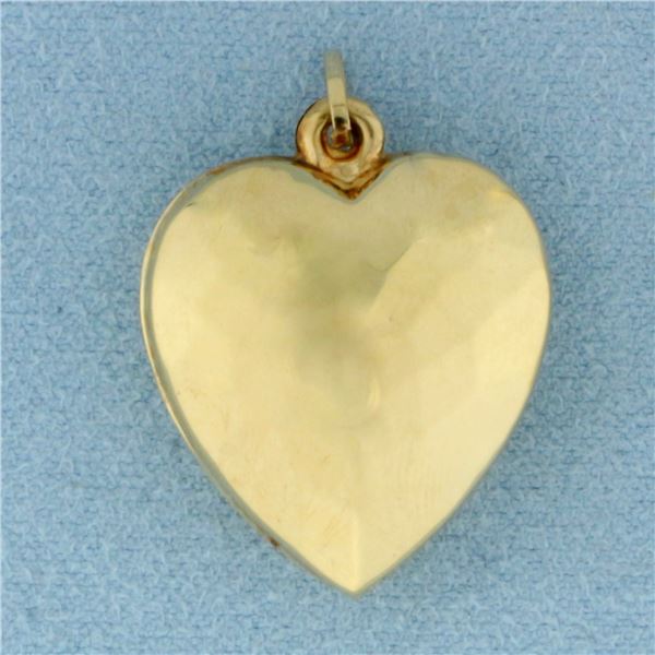 Puffy Heart Hammered Finish Pendant in 14k Yellow Gold