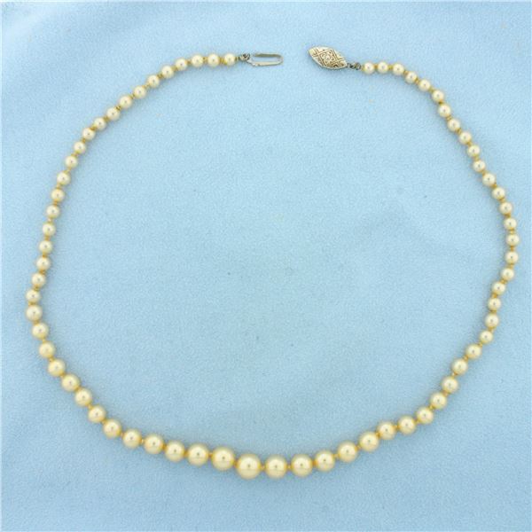 Vintage Graduated Pearl Strand Necklace in 10k White Gold