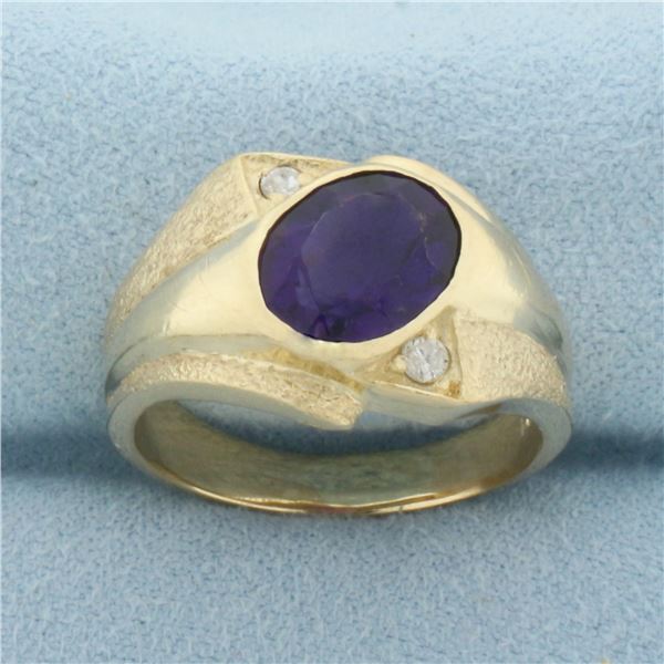 Amethyst and Diamond Ring in 14k Yellow Gold