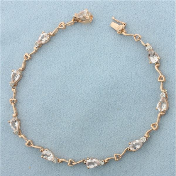 Morganite and Diamond Heart Bracelet in 10k Rose Gold