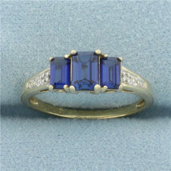 Lab Sapphire and Diamond Ring in 10k Yellow Gold