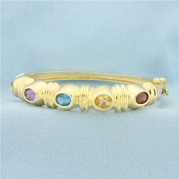 Rainbow Gemstone Bangle Bracelet in 14k Yellow Gold