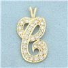 Image 1 : Diamond C Initial Pendant in 14k Yellow Gold