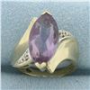 Image 1 : Vintage Marquise Amethyst and Diamond Ring in 10k Yellow Gold