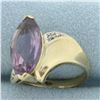 Image 2 : Vintage Marquise Amethyst and Diamond Ring in 10k Yellow Gold