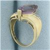 Image 3 : Vintage Marquise Amethyst and Diamond Ring in 10k Yellow Gold