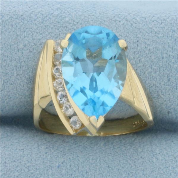 Swiss Blue Topaz and White Sapphire Ring in 14k Yellow Gold