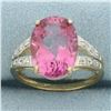 Image 1 : 6ct Lab Pink Sapphire and Diamond Ring in 10k Yellow Gold