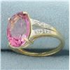 Image 2 : 6ct Lab Pink Sapphire and Diamond Ring in 10k Yellow Gold